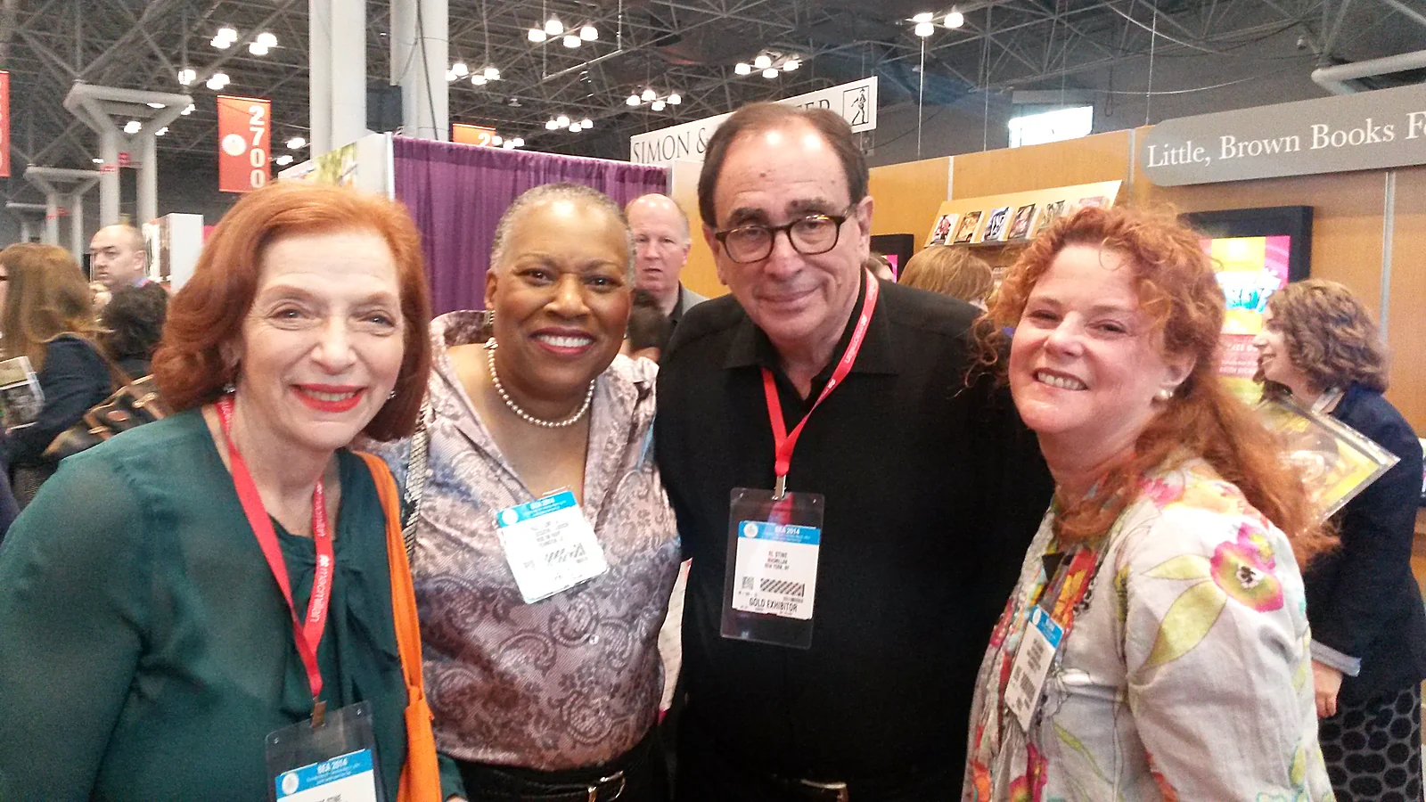 Maggie Linton with Jane Waldhorn, author R. L. Stine, and Kim Alexander at a book convention